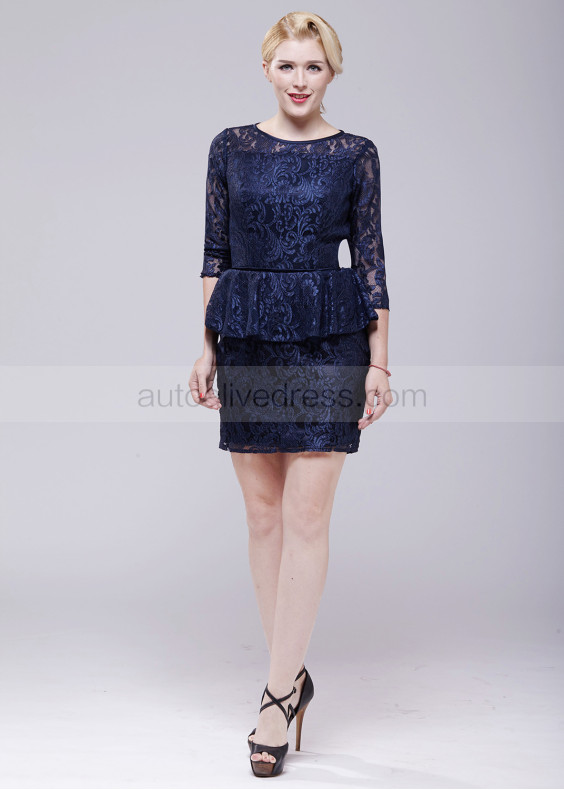 Navy Blue Lace Over Mother Of The Bride Dress 
